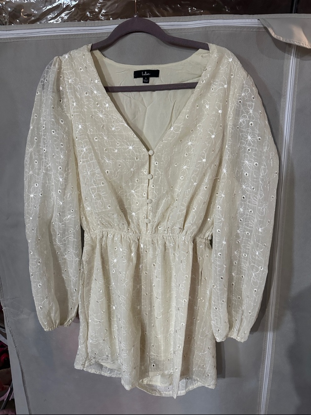 Lulu's Cream Eyelet Long Sleeve Romper